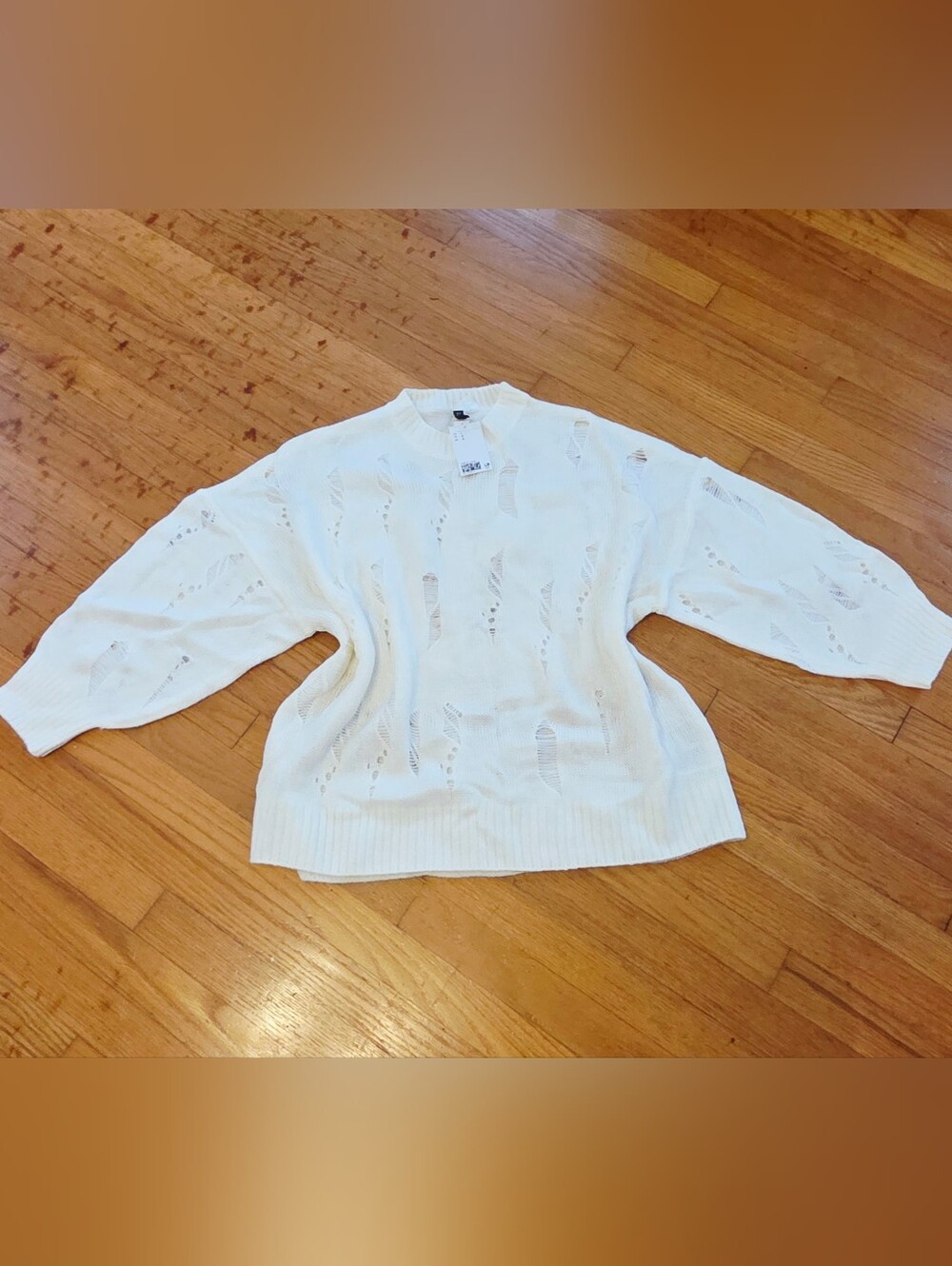 White Distressed Knit Sweater - Women Size L